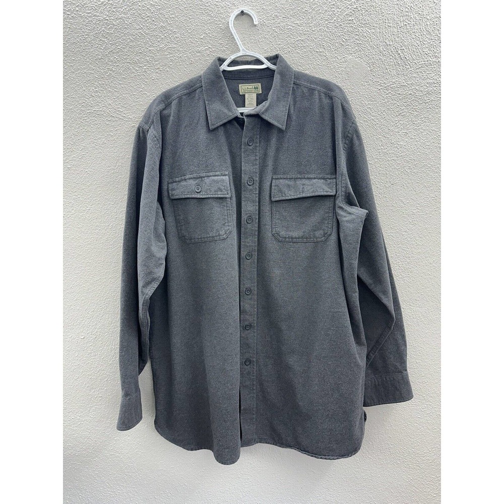L.L Bean Mens Flannel Shirt Size XL-Tall Gray Long Sleeve Button Down Collared